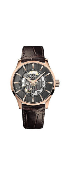 Men's Swiss Automatic Multifort Skeleton Vertigo Brown Leather Strap Watch 42mm