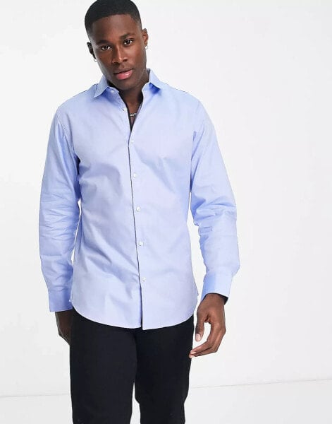 Selected Homme slim fit easy iron smart shirt in light blue