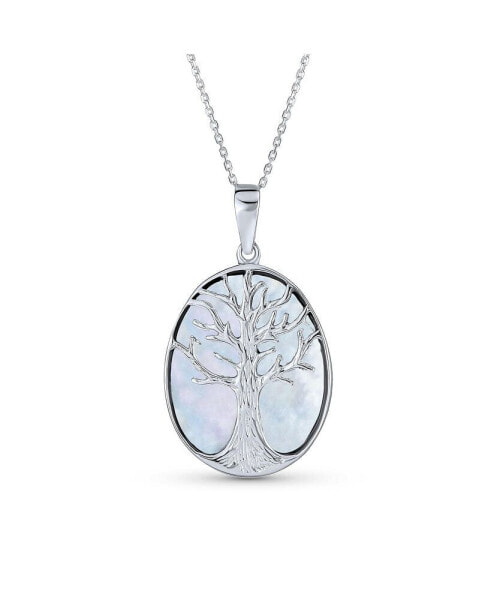 Celtic White Rainbow Mother Of Pearl Shell Oval Family Tree Of Life Pendant Necklace Western Jewelry For Women .925 Sterling Silver