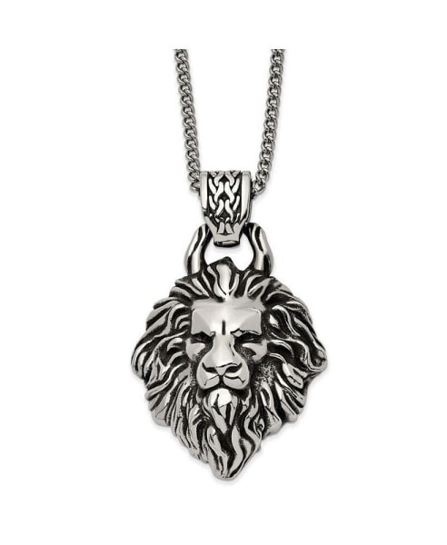 Chisel antiqued Large Lion's Head Swirl Design Pendant Curb Chain Necklace