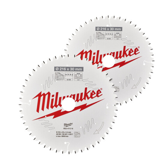 Milwaukee Sägeblatt-Set Holz für Kapp- und Gehrungssägen Doppelpack 216/30 mm, Wechselzahn negativ Z48 und Z60