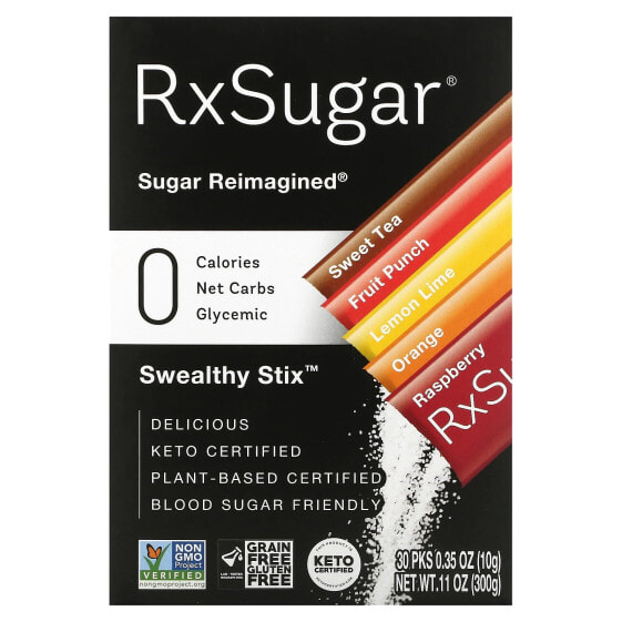 RxSugar, Swealthy Stix, Sweet Tea, фруктовый пунш, лимон и лайм, апельсин, малина, 30 пакетиков по 10 г (0,35 унции)