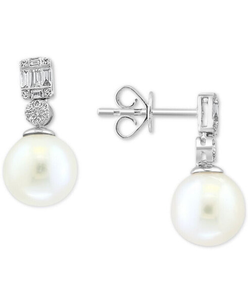 EFFY® Cultured Freshwater Pearl (9mm) & Diamond (1/5 ct. t.w.) Drop Earrings in 14k White Gold
