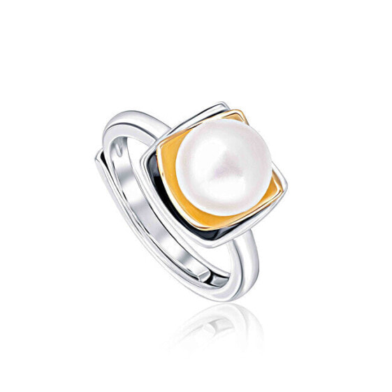 Bicolor silver ring with real pearl JL0623