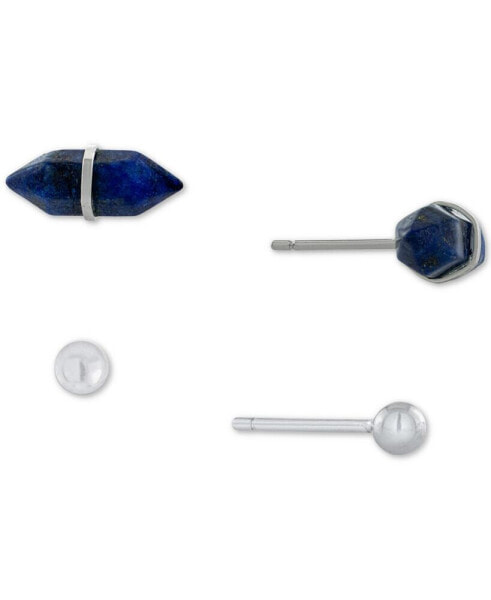 2-Pc. Set Lapis Stone & Polished Ball Stud Earrings in Sterling Silver, Created for Macy's