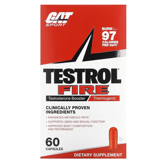 Testrol Fire, Testosterone Booster, Thermogenic, 60 Capsules