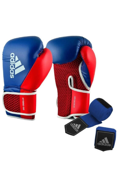 Боксерские перчатки Adidas Hybrid150 10 унций и Бандажи 3,5 м Синий