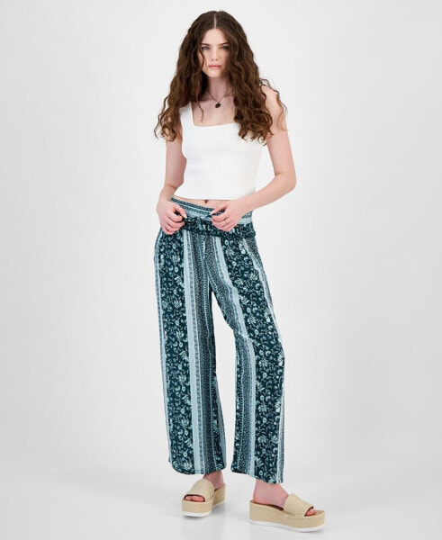 Juniors' Printed Drawstring Wide-Leg Pants