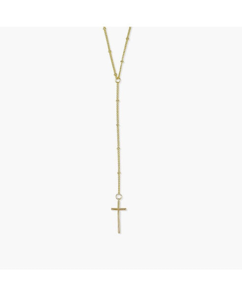 Beaded Rosary Cross Necklace Gold