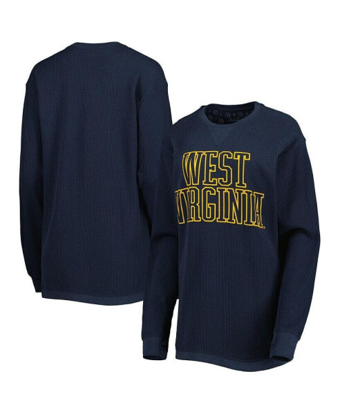 Women's Navy West Virginia Mountaineers Surf Plus Size Southlawn Waffle-Knit Thermal Tri-Blend Long Sleeve T-shirt