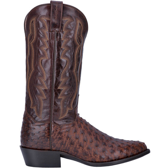 Dan Post Boots Pershing Ostrich Embroidered Round Toe Cowboy Mens Brown Dress B