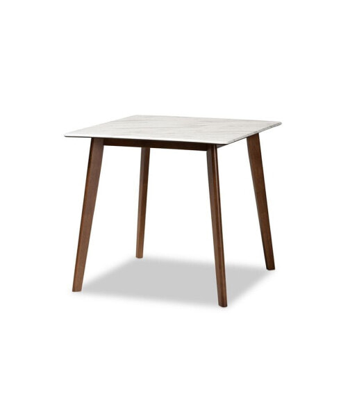 Kaylee Mid-Century Modern Transitional 31.5" Finished Wood Dining Table with Faux Marble Tabletop