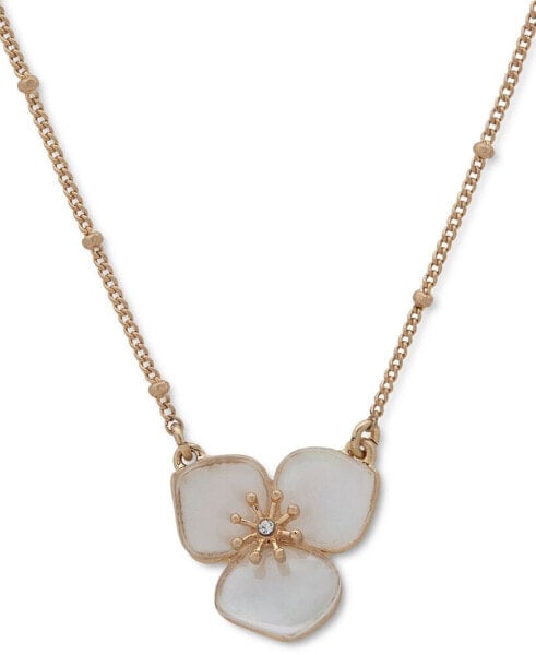 Gold-Tone White Flower Pendant Necklace, 16" + 3" extender