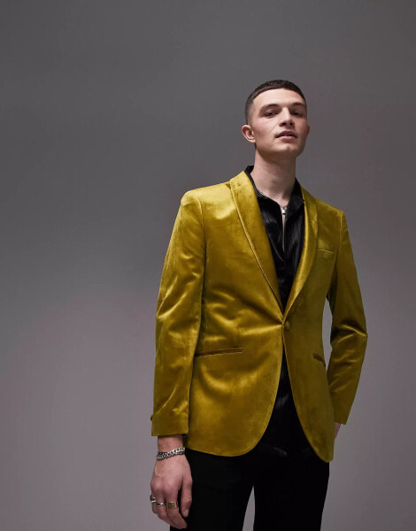 Topman – Blazer aus Samt in Gold mit engem Schnitt