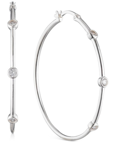 Crystal Small Hoop Earrings in Sterling Silver, 0.8"