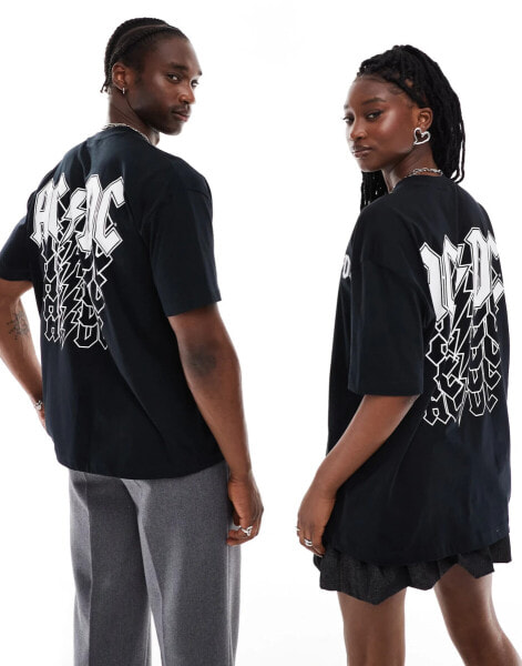 ASOS DESIGN unisex oversized license t-shirt with AC/DC prints in black