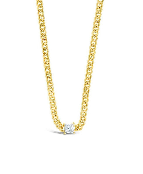 Sterling Forever curb Chain Necklace with Stationed Cubic Zirconia