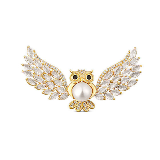 Брошь JwL Luxury Pearls Wise Owl Gold