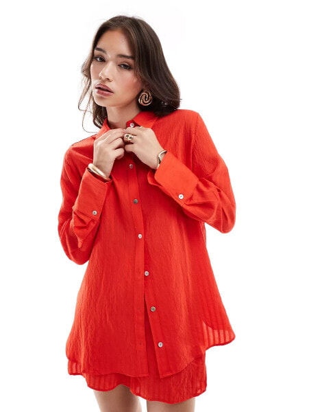 Mango oversized co-ord shirt in red