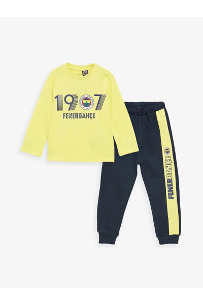 LCW baby Bisiklet Yaka Fenerbahçe Baskılı Erkek Bebek Sweatshirt ve Eşofman Altı Takım Takım