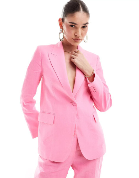 Mango linen co-ord blazer in pink