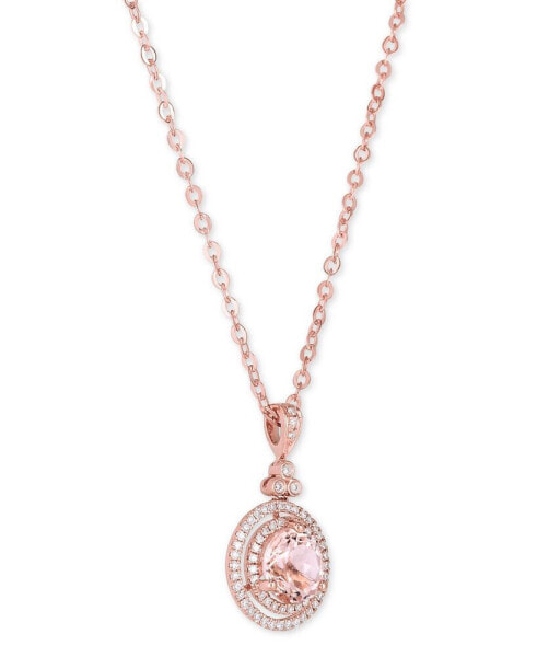 Morganite (1-5/8 ct. t.w.) & Diamond (1/4 ct. t.w.) Halo 18" Pendant Necklace in 14k Rose Gold