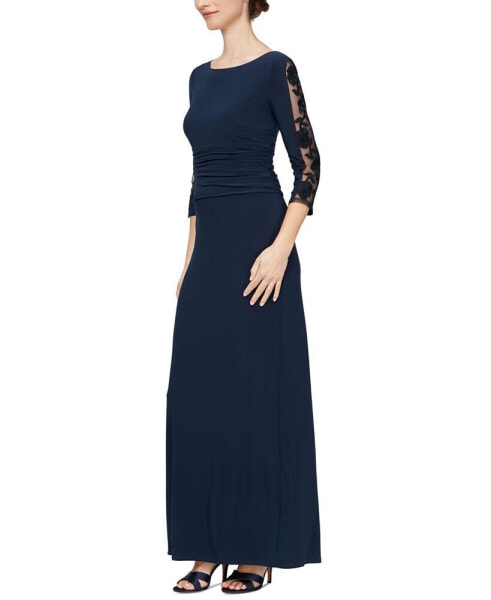 Petite Embroidered Ruched Gown