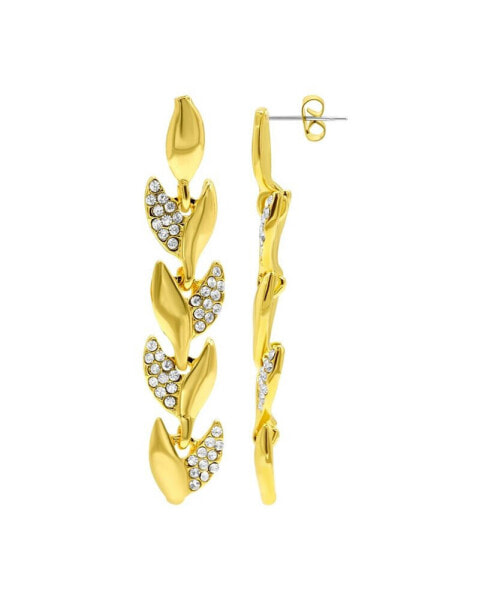 14K Gold-Plated Crystal Leaf Earrings