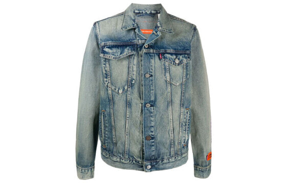 Джинсовая куртка мужская HERON PRESTON FW21款 做旧水洗蓝色 HMYE006S209250237388