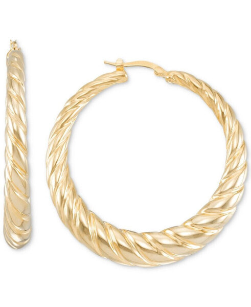 Graduated Textured Medium Hoop Earrings in 14k Gold-Plated Sterling Silver, 40mm