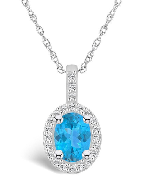 Blue Topaz (1-5/8 Ct. T.W.) and Diamond (1/4 Ct. T.W.) Halo Pendant Necklace in 14K White Gold
