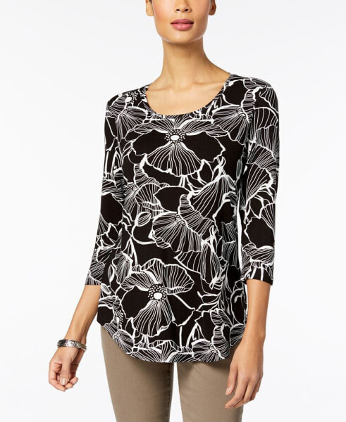 Petite 3/4-Sleeve Printed Top, Created for Macy's