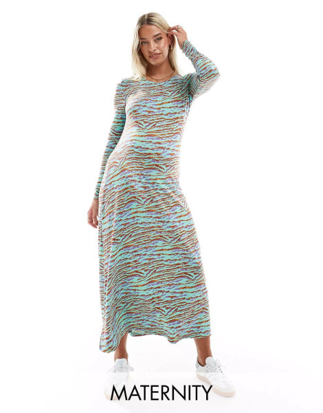 Mamalicious Maternity long sleeved maxi dress in multi zebra print