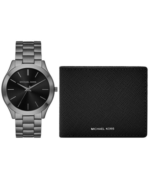 Men's Gunmetal Stainless Bracelet Watch 44mm Gift Set