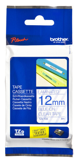 Brother Laminated tape 12mm - Blue on transparent - TZe - Grey - Thermal transfer - Brother - PT-1280HK - PT-1280SN - PT-1280KT - PT-1100SN - PT-1100KT - PT-2100VP - PT-7600 - PT-2430PC - PT-2700,...