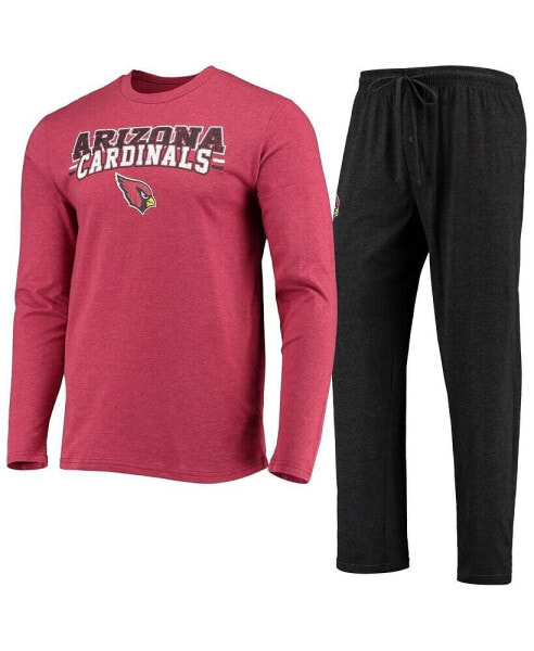 Men's Black, Cardinal Arizona Cardinals Meter Long Sleeve T-shirt and Pants Sleep Set