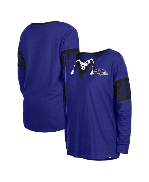 Women's Black Baltimore Ravens Lace-Up Notch Neck Long Sleeve T-shirt