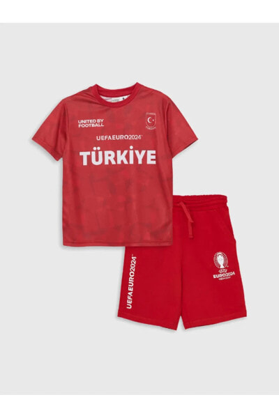 LCW Kids Bisiklet Yaka Euro 2024 Türkiye Baskılı Erkek Çocuk Tişört ve Şort