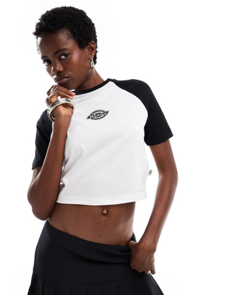 Dickies sodaville short sleeve cropped t-shirt in black and white- exclusive to asos