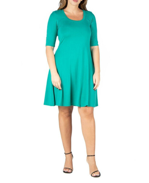 Women's Plus Size Fit and Flare Elbow Sleeves Dress
