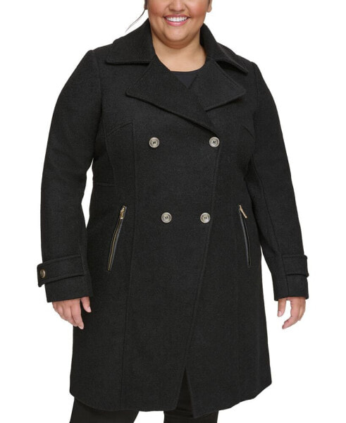 Women's Plus Size Notched-Collar Double-Breasted Cutaway Coat