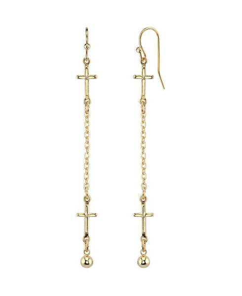 14K Gold-tone Cross Chain Linear Drop Earrings