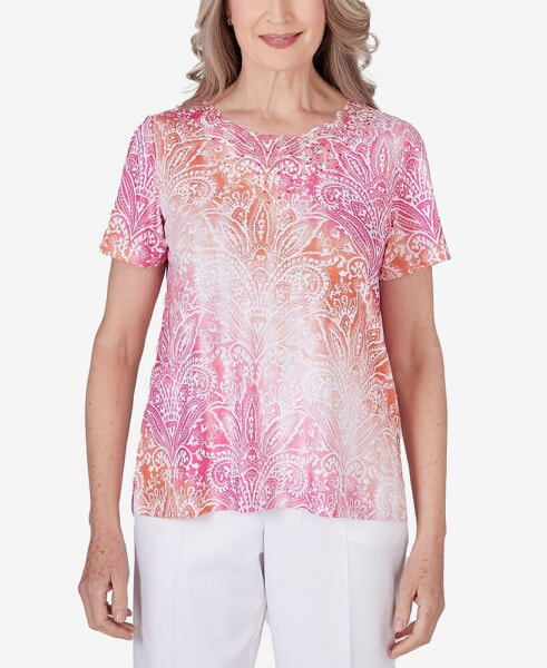 Women's Paradise Island Lace Detail Ombre Medallion Top