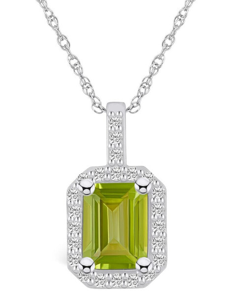 Peridot (1-3/4 Ct. T.W.) and Diamond (1/4 Ct. T.W.) Halo Pendant Necklace in 14K White Gold