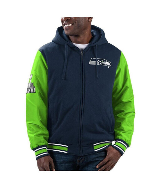 Men's College Navy, Neon Green Seattle Seahawks Player Option Full-Zip Hoodie Jacket