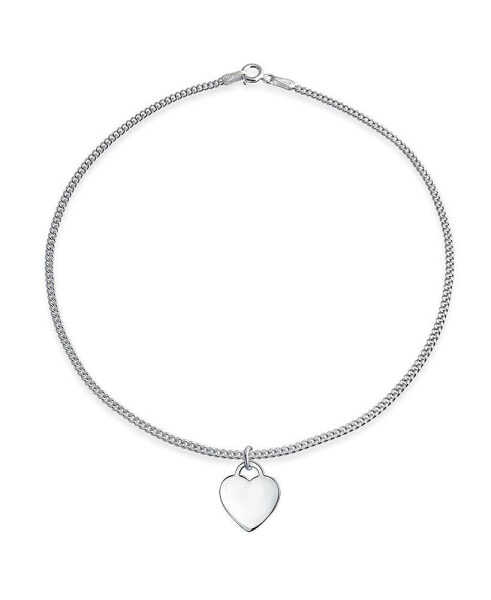 Tiny Delicate Minimalist Blank Flat Heart Anklet For Teen For Women .925 Sterling Silver 9 Inch Custom Engrave