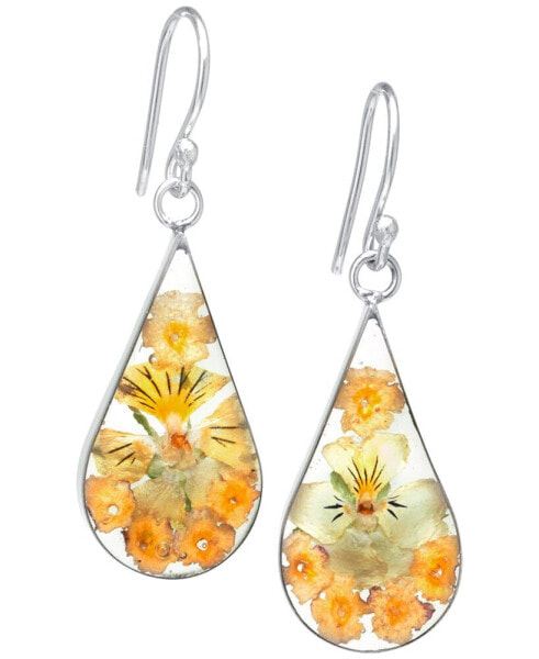 Medium Teardrop Dried Flower Earrings in Sterling Silver. Available in Multi, Blue, Yellow or Purple