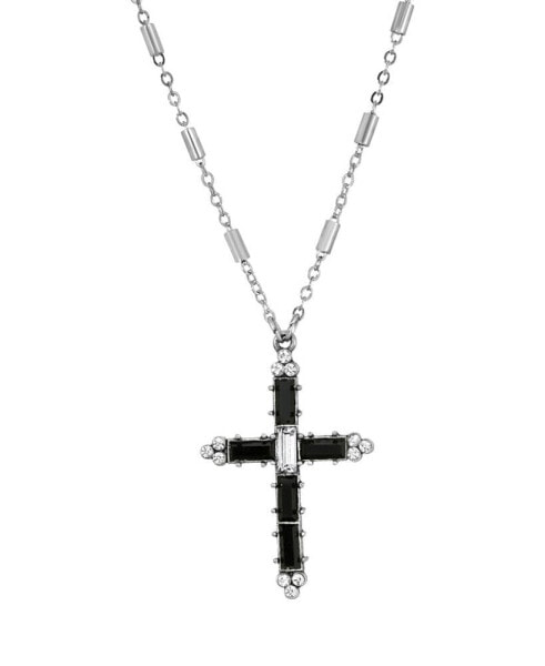 Symbols of Faith pewter Black Clear Crystal Cross Necklace