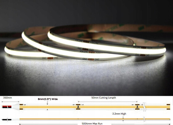 Taśma LED MW Lighting TAŚMA LED LED-COB-12V/8W-CW/5M - 6500 K MW Lighting