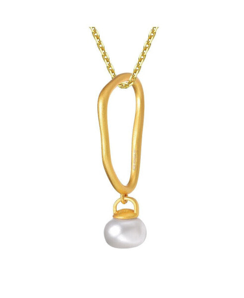 Beautiful Sterling Silver 14K Gold Plated 9-10MMGenuine Freshwater Button Pearl Pendant Necklace